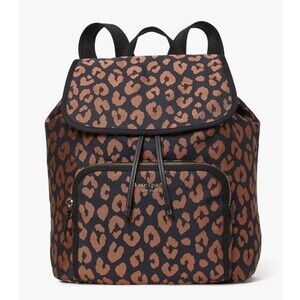 New Kate Spade Sam Leopard Medium Backpack The Little Better Nylon Black Multi